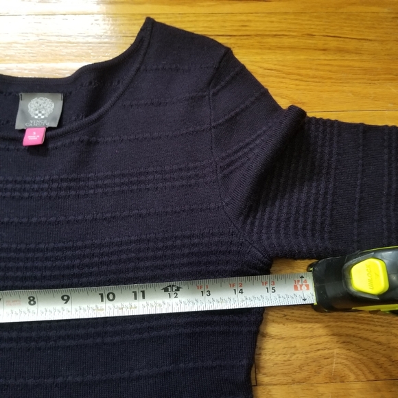 Vince Camuto Knit Fit & Flare Round Neck Small Half Sleeve Navy Blue Dre… - Picture 7 of 11